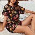 thumbnail image 4 of Uemuo Colorful Tulips Pattern Women's Short-Sleeved Pajama, Button-Front Loungewear, 2-Piece Summer Sleepwear, Elastic Drawstring Shorts-4X-Large, 4 of 7