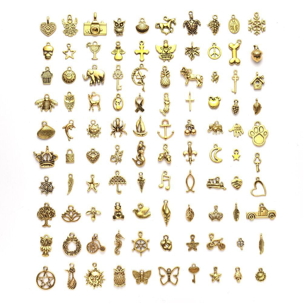 Gold Antique Charms for Jewelry Making with Clasps by Incraftables 100 pcs 