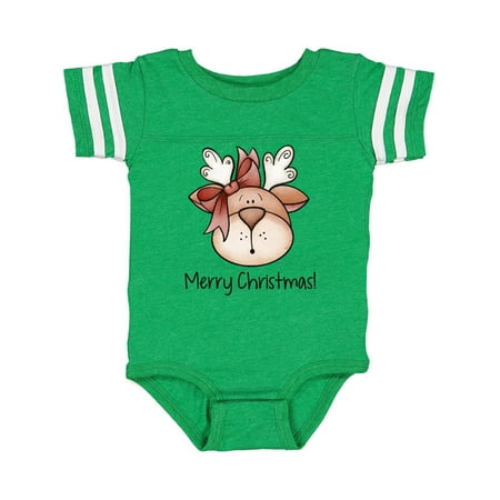 

Inktastic Merry Christmas Reindeer Head Gift Baby Boy or Baby Girl Bodysuit