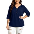 thumbnail image 4 of Kezqiaxn 3/4 Length Sleeve Womens Tops V-Neck Button Up Shirt Business Work Blouses Plus Size Clothes for Women, 4 of 6
