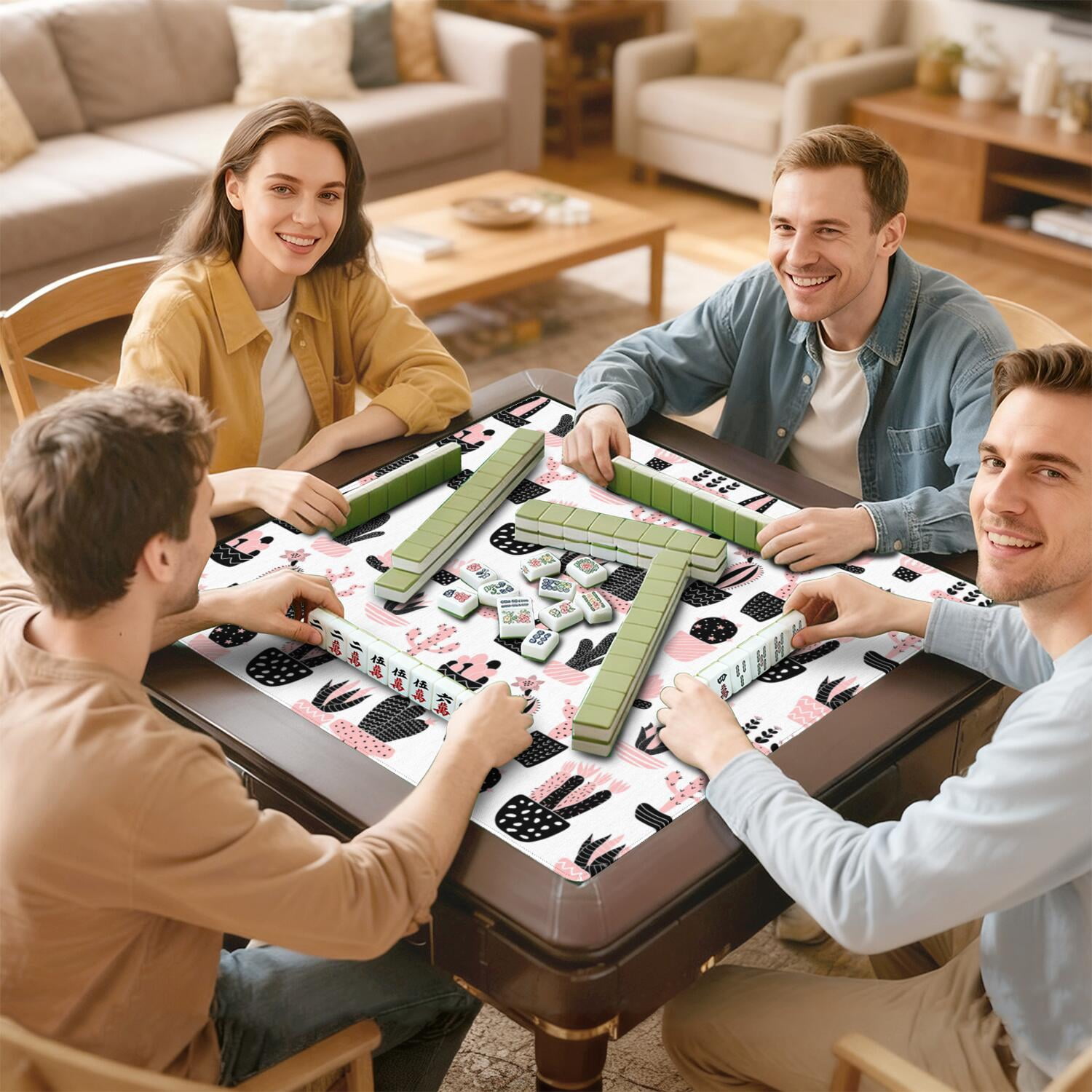 Square Plants Mahjong Playing Mat 31.5x31.5 Inches Made of High Quality Rubber Featuring Anti-Slip Non-Slip Backing and Noise Reduction for Tiles Cards Board Games