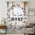 thumbnail image 2 of Home Sweet Semi Sheer Curtains Drapes for Living Room,Bedroom,French Doors Window 96 Inches Long,Wreath Botanical Farmhouse Plants Gradient Brown Rod Pocket Chiffon Curtain Voile Drapery Panel, 2 of 8