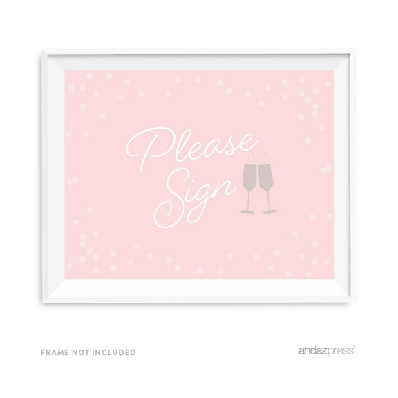 Please Sign Blush Pink and Gray Pop Fizz Clink Wedding Party Signs