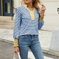 thumbnail image 5 of Bpmpbo Women's Long Sleeve Shirts 2025 New V-neck Button Color Striped T Shirts Pullover Casual Tops Comfortable Breathable Athletic Clothes Irregular Hem Clearance, 5 of 8