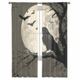 thumbnail image 6 of Halloween Sheer Curtains 63 Inch Length 2 Panels Set, Semi Transparent Voile Rod Pocket Curtains for Living Dining Room Bedroom Drapes Horror Bat Crow Full Moon Beige Black, 6 of 8