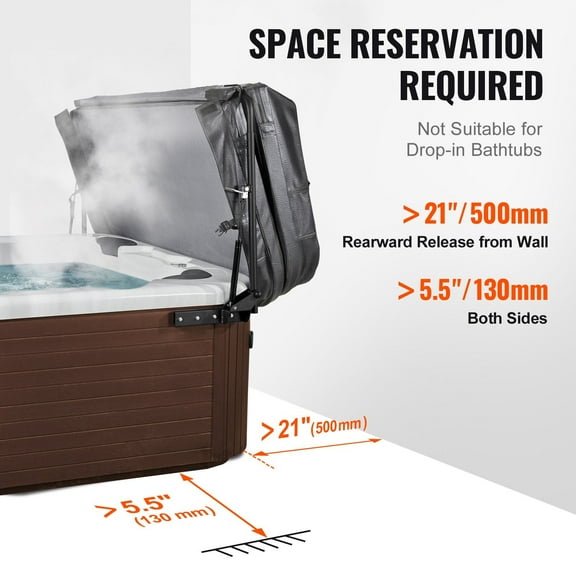 Hot Tub Cover Lifter Hydraulic, 69"-96.5" Width Adjustable, Top-Mounted for Rectangular Spas & Bathtubs