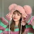 thumbnail image 3 of Opvise Women Fashion Winter Hat Unisex Cartoon Thicken Bear Head Shape Solid Color Windproof Photo Props Bear Ears Women Men Beanie Women Headwear Camel, 3 of 8