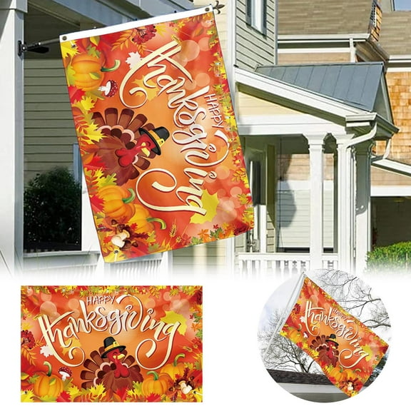 Thanksgiving 3X5 Outdoor Large Happy Thanks Giving For Outside Flagpole Double Printed 3X5 Ft Turkey Pumpkin Fall Autumn Garden Banner Flags_ Banners & Accessories Easy To Use