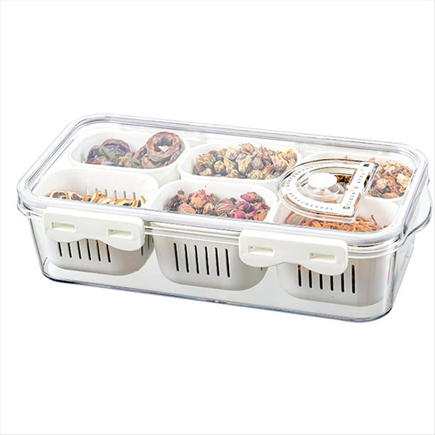 Bandeja para Servir Dividida con Tapa Bandeja para Verduras de 6 Compartimentos Caja Cuadrada Portátil para Aperitivos Contenedores de Almacenamiento de Viaje Apilables