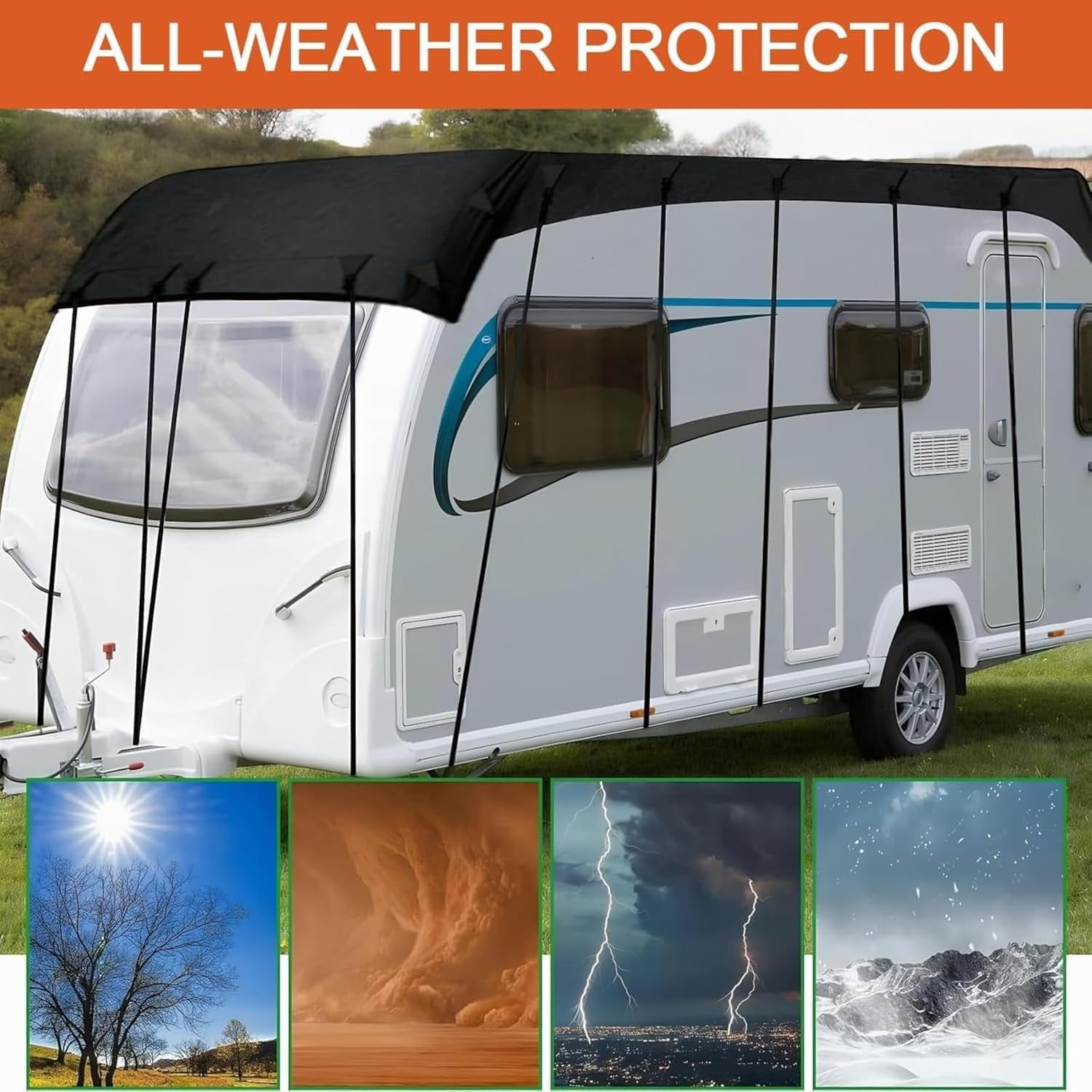 Heavy Duty RV Roof Cover, Waterproof & UV Resistant for RVs, for 16ft to 42ft RVs, Class A/B/C Motorhomes, Popup & Truck Campers, Travel Trailers