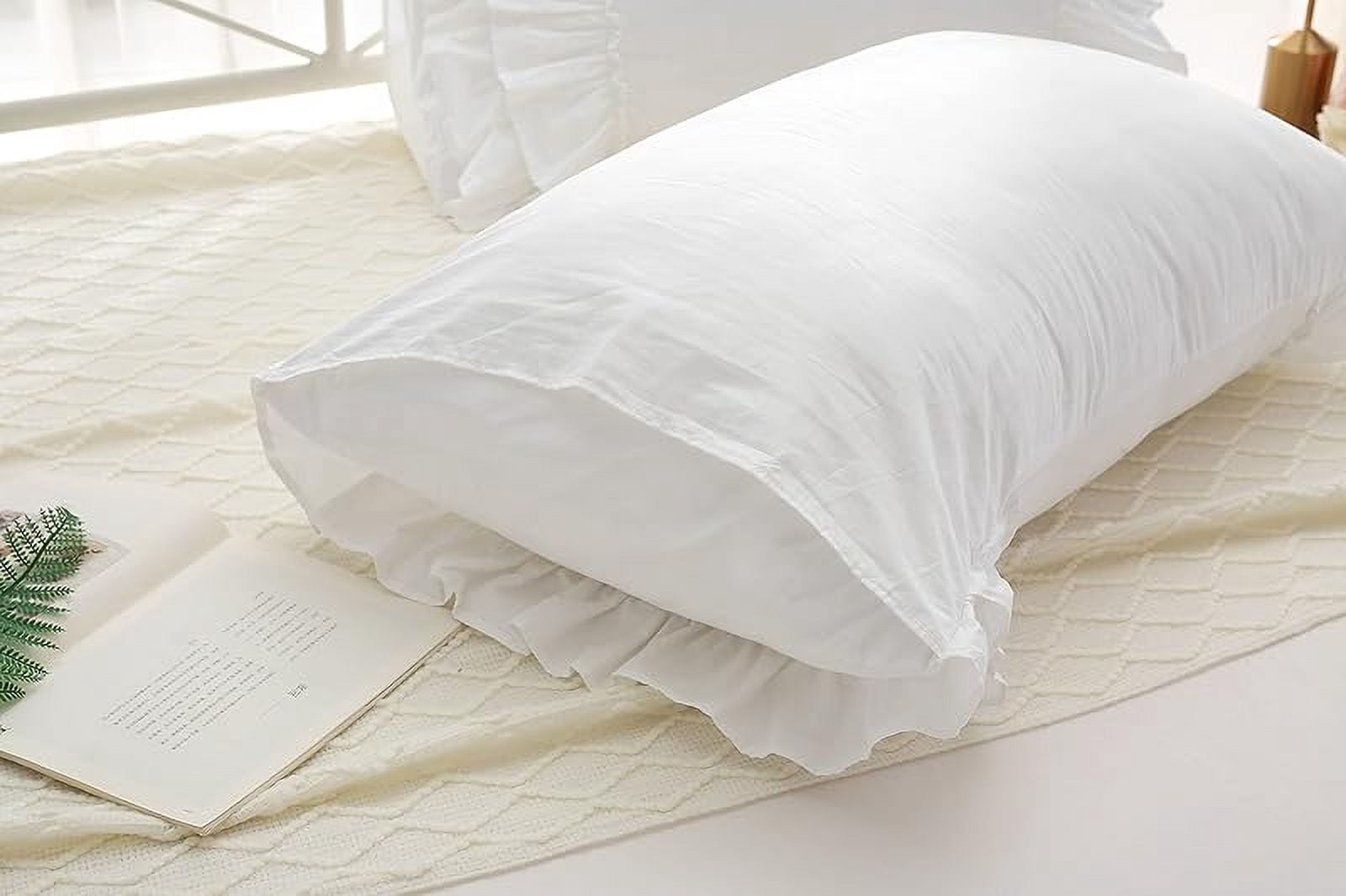 White Ruffled Pillow Shams Standard Twin Size Pillowcases Pure Cotton Pillow Covers 20"x26" 2-Pack