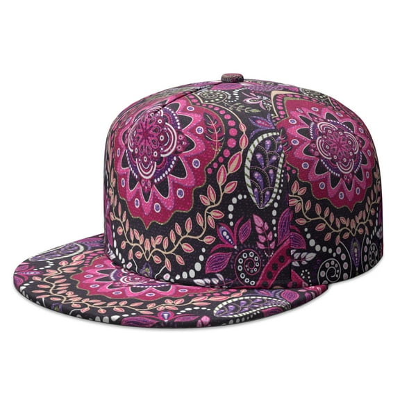 Retro Paisley Snapback Cap - Classic Flat Brim Hat with Exotic Floral Print, Adjustable Streetwear for Men & Women