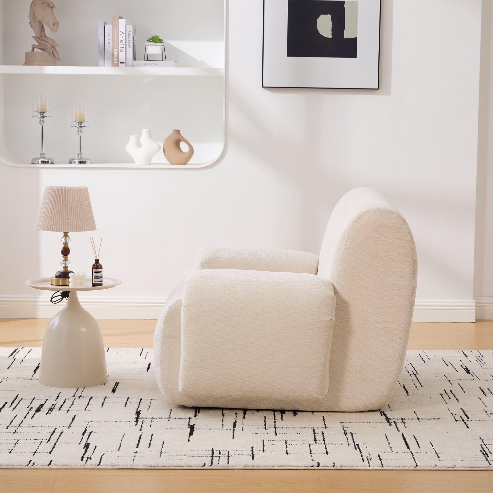 43" Wide Modern Upholstered Oversized Accent Chair, Boneless Single Sofa Chair, Chenille Armchair Comfy Reading Lounge Chair with Deep Seats for Living Room Bedroom Apartment, Dorms, Beige
