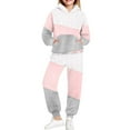 thumbnail image 4 of WMTBSRSW Girls Fleece Sweatsuit Color Block 2 Piece Sweatsuits for Teens Thermal Hoodies Sweatshirts and Jogger Sweatpants Sweat Set 12-13Years, 4 of 6