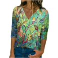 thumbnail image 1 of Pompotops T-shirt à Manches Longues Décontracté Mode Automne Col en V Imprimé pour Femmes, 1 of 4
