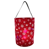 Harliver Christmas Snowflake Print Basket,Portable Reusable Kids Goodie Bucket With Handle, Waterproof Foldable Clothes Hamper Nursery Hamper Toy Bin Round Collapsible (Red, 18 x 12in)