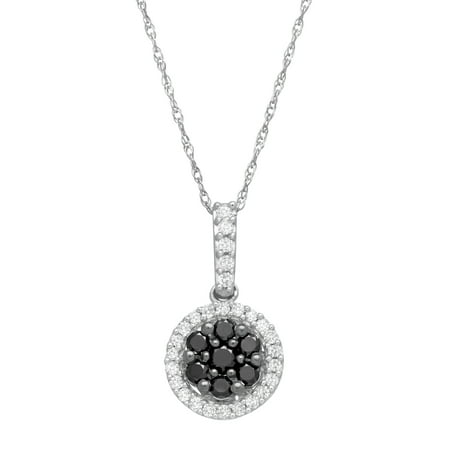 3/8 ct Black & White Diamond Pendant Necklace in 14kt White Gold