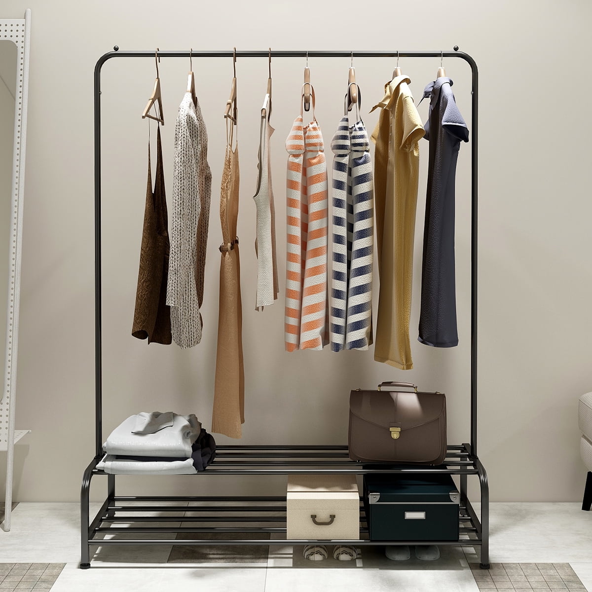 YY Home Clothing Garment Rack with Shelves, Metal Cloth Hanger Rack ...