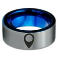 thumbnail image 2 of Tungsten GPS Location Symbol Icon Band Ring 8mm Men Women Comfort Fit Blue Flat Cut Brushed Gray Polished, 2 of 4