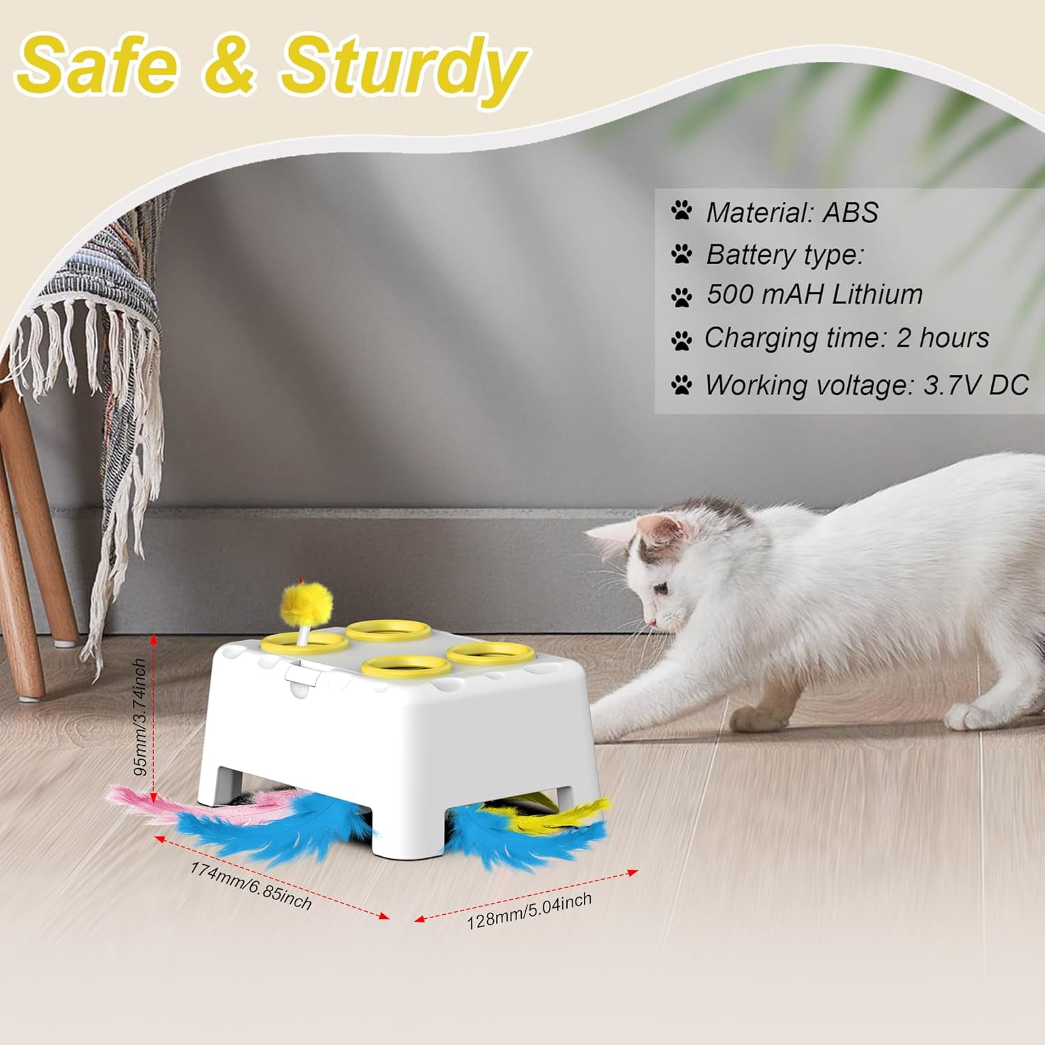 2-in-1 Interactive Cat Toys for Indoor Cats,Automatic Kitten Toy,4 Holes Mole,Rotating Feather, Rechargeable USB Interactive Cat Feather Toys for Bored Indoor Cats