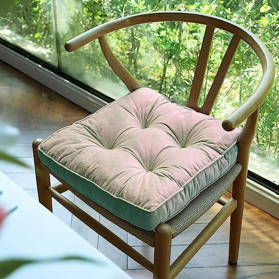 Nvzi Soft Velvet Chair Pads with Ties Comfy Solid Seat Cushion for Dining Chairs, Office Chairs, Hardwood Floors (Cream, 16"x16")