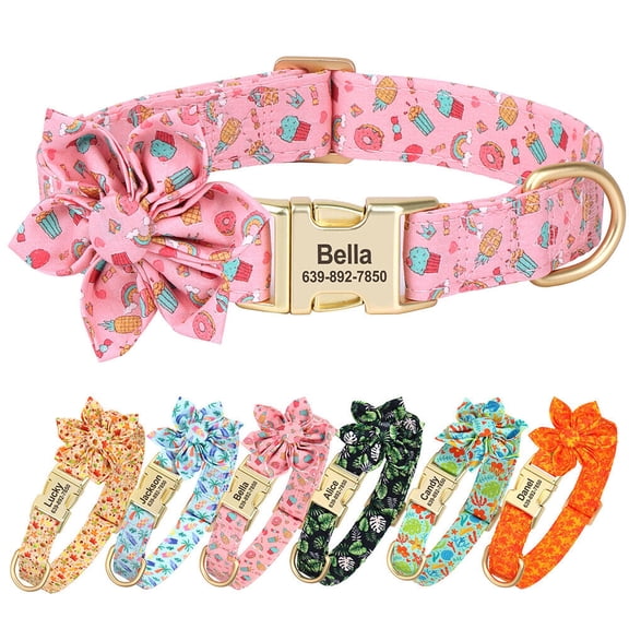 Pet Artist Personalized Nylon Dog Collar Cute Flower Printed Puppy Pet Name Free Custom ID