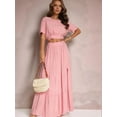 thumbnail image 3 of Women'S 2025 Summer Flowy Boho Maxi Skirt Trendy Slit Elastic High Waist A Line Beach Long Skirts Pink XL, 3 of 6