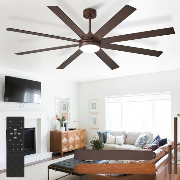 Depuley 66-Inch Indoor/Outdoor Ceiling Fan with Light - 8-Blade in Brown Walnut, Remote Control, Dimmable 3CCT LED, Quiet DC Motor