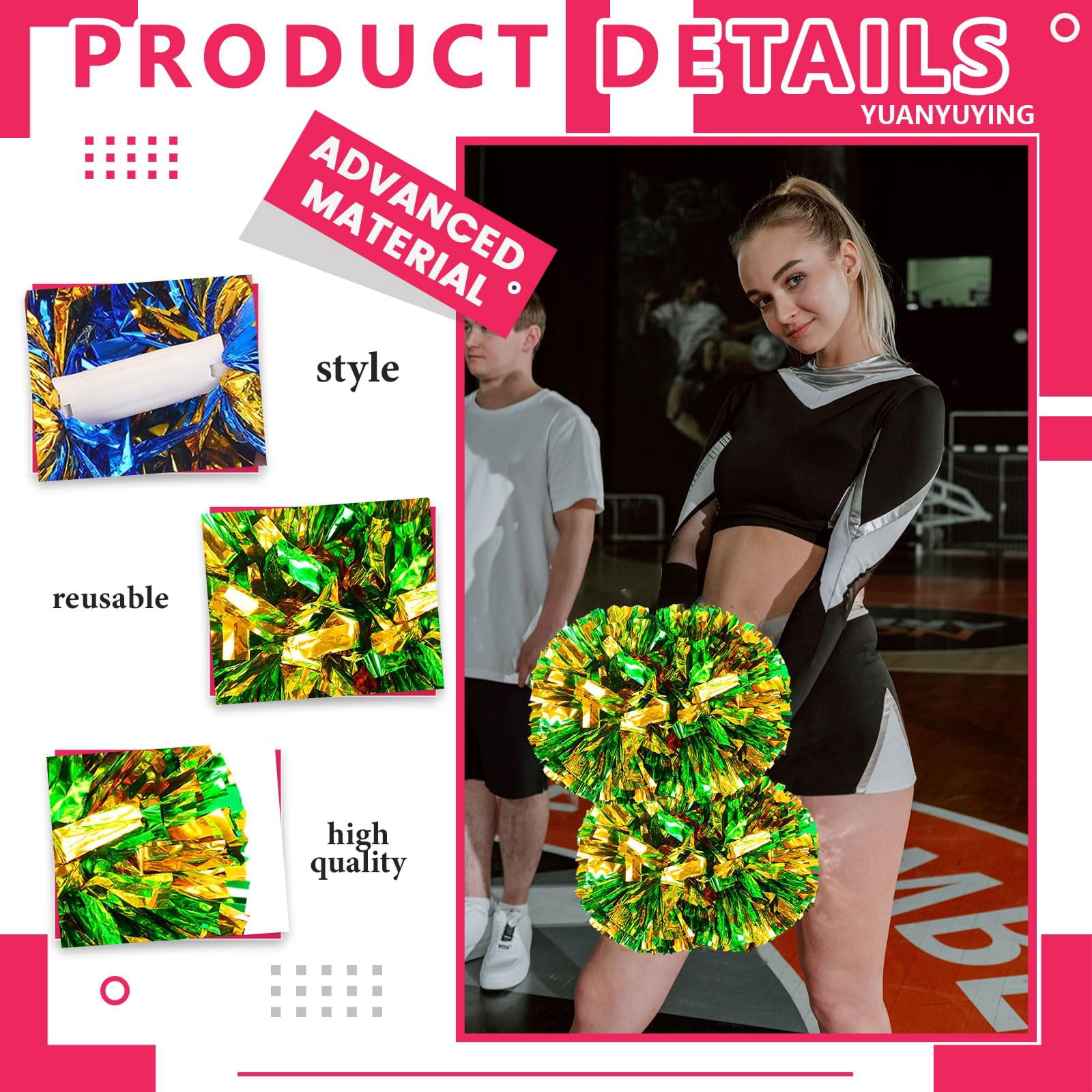 20 Pcs Cheerleading Pom Poms, Cheerleader Pompoms with Handle Style,Fit for Team Spirit Sports Dance Cheering
