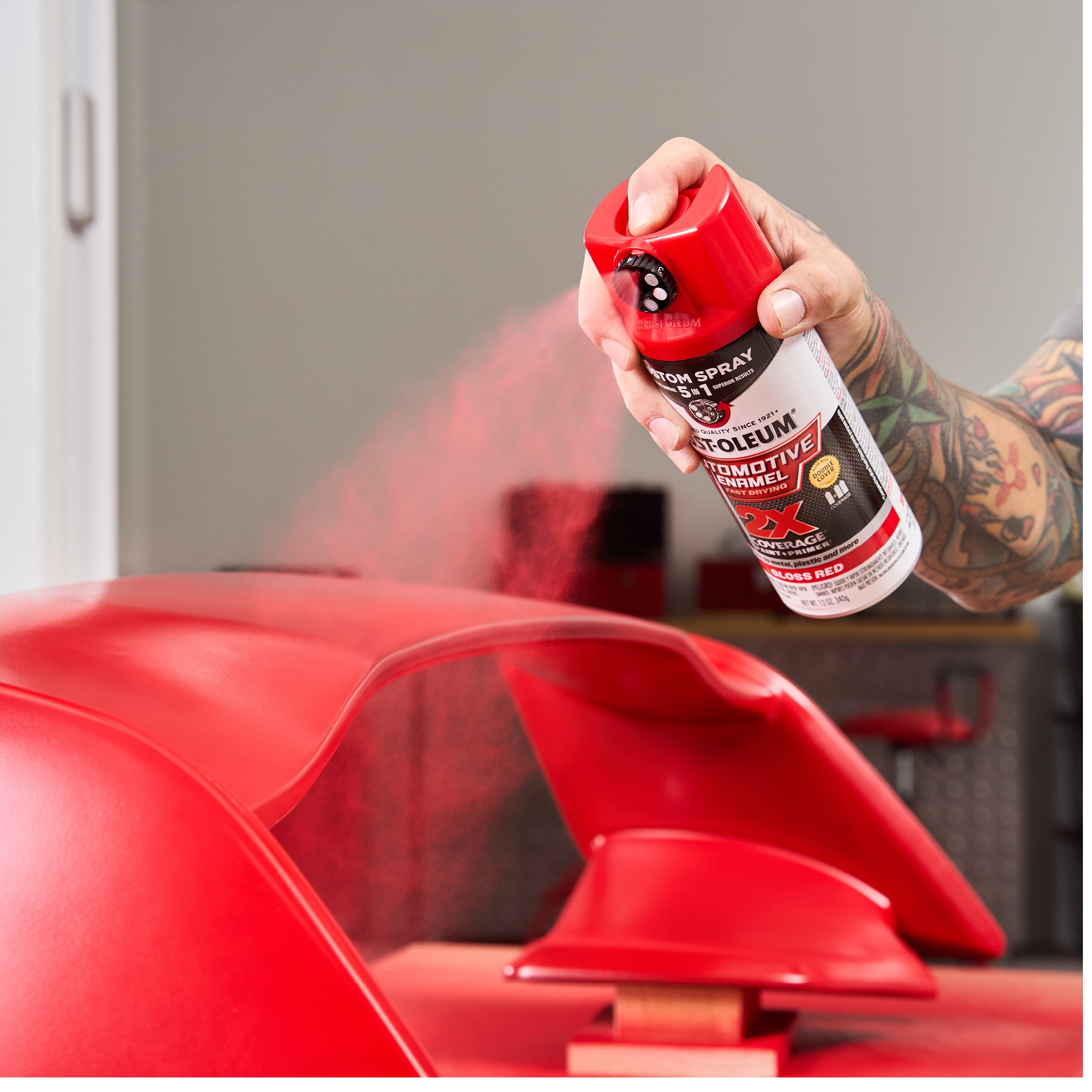 3 pack) Gloss Red, Rust-Oleum 2X Automotive Enamel 5 in 1 Spray
