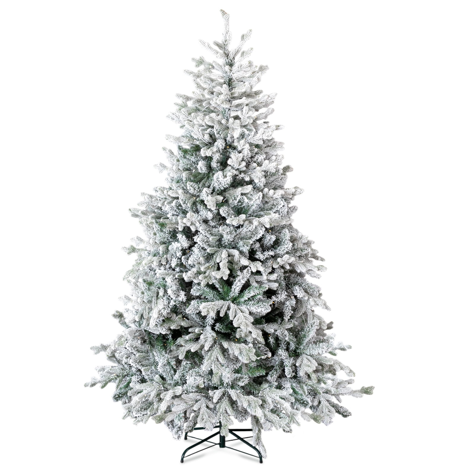 Astoutdoor 7 ft Pre-lit Snow Flocked Christmas Tree with 1100 Branch Tips and 400 Lights, Snow Flocked Green