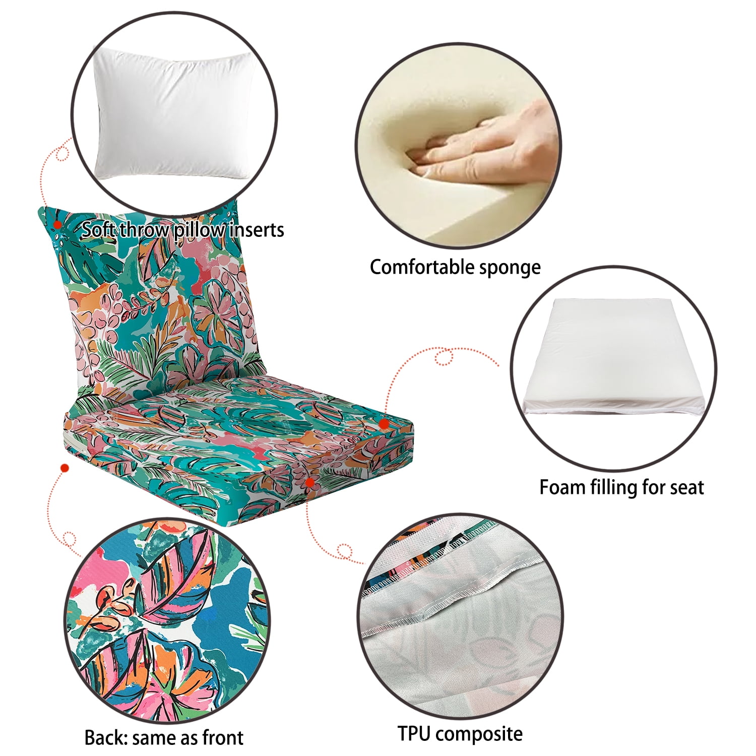 All Smiles Outdoor Chair Cushions for Patio Furniture Set of 24X24 Inch Waterproof Fade Resistant with Removable Cover Plantain leaf Farmhouse Decorative Cushions for Seat Yard Garden Deck