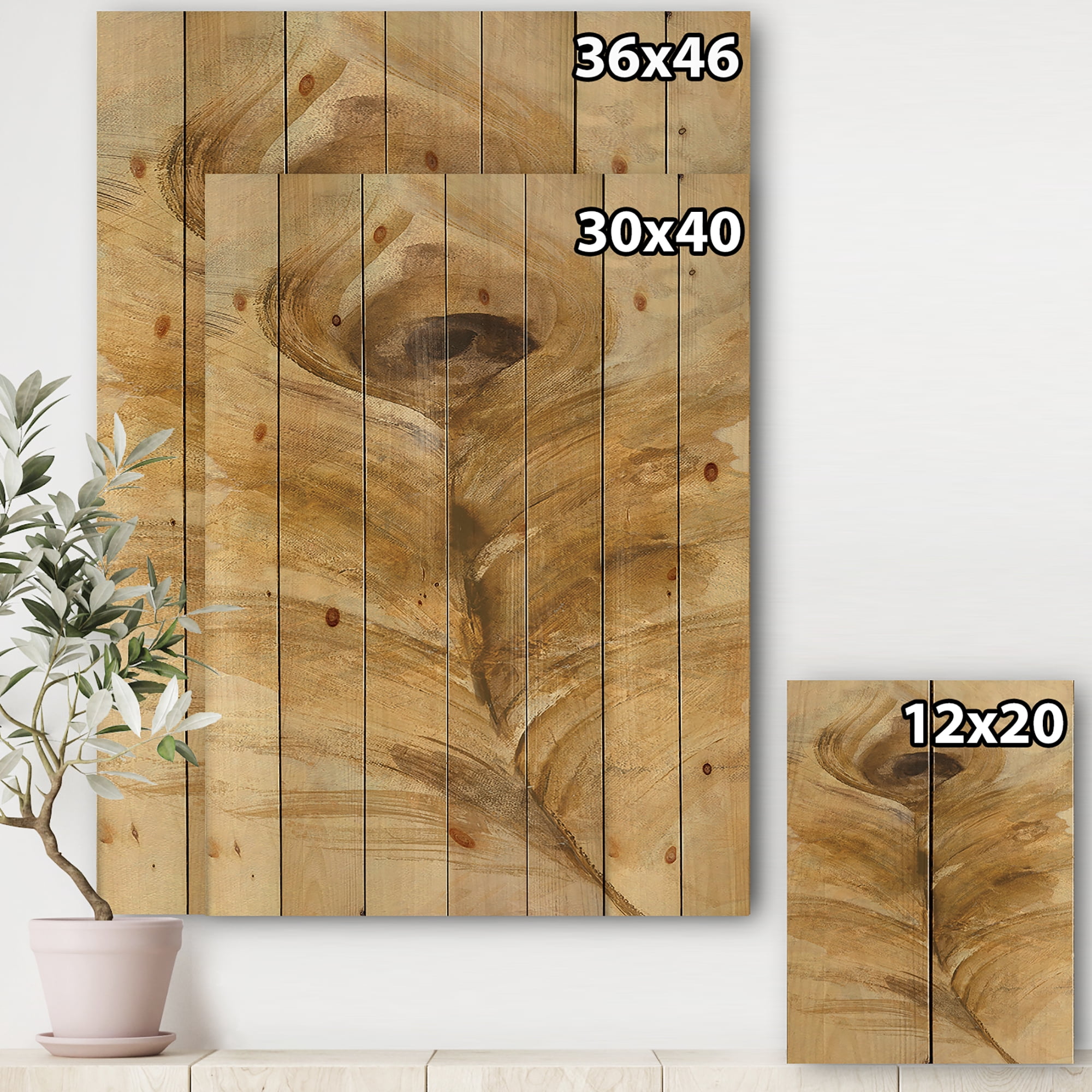 Designart 'Peacock Feather Natural elements I' Traditional Print on Natural Pine Wood