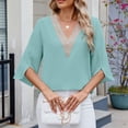 thumbnail image 6 of Fesfesfes Women's V-Neck Knit Sweater Comfy Long Sleeve Ribbed Cuffs V-Neck Blouses with Buttons Solid Color Trendy Tops for Daily Wear(Mint Green#1,S), 6 of 7