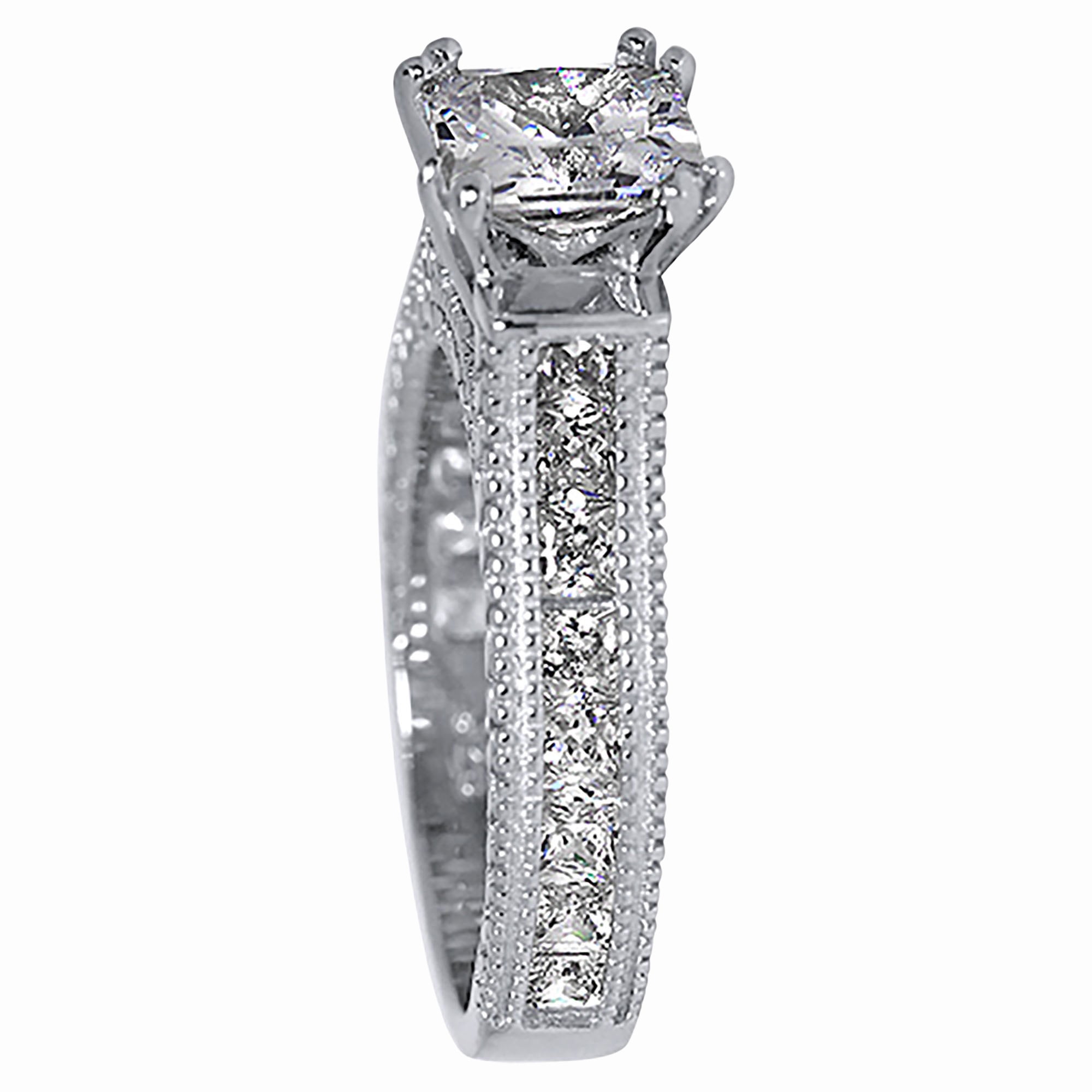 LaRaso & Co Sterling Silver Princess Cut CZ Vintage Engagement Ring for Women Size 7
