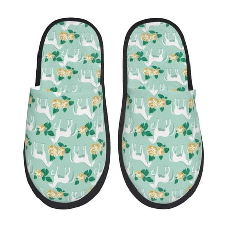 Balery Horse And Flower Slient Indoor Furry Fleece Comfort House Shoes Soft Non-Slip Home Shoes Cotton slippers House Slippers-- Large