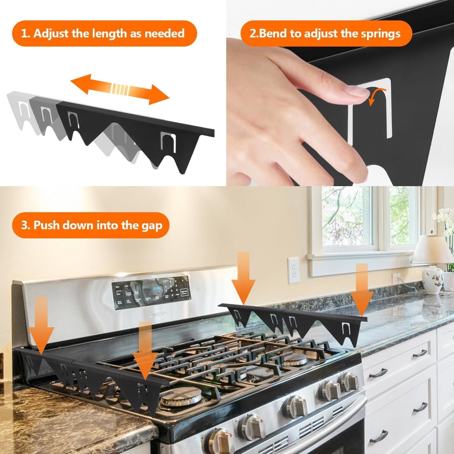 2 Pcs Stove Gap Covers, Stainless Steel Counter Stove Gap Filler Adjustable 13.8"to 27.6" for Kitchen