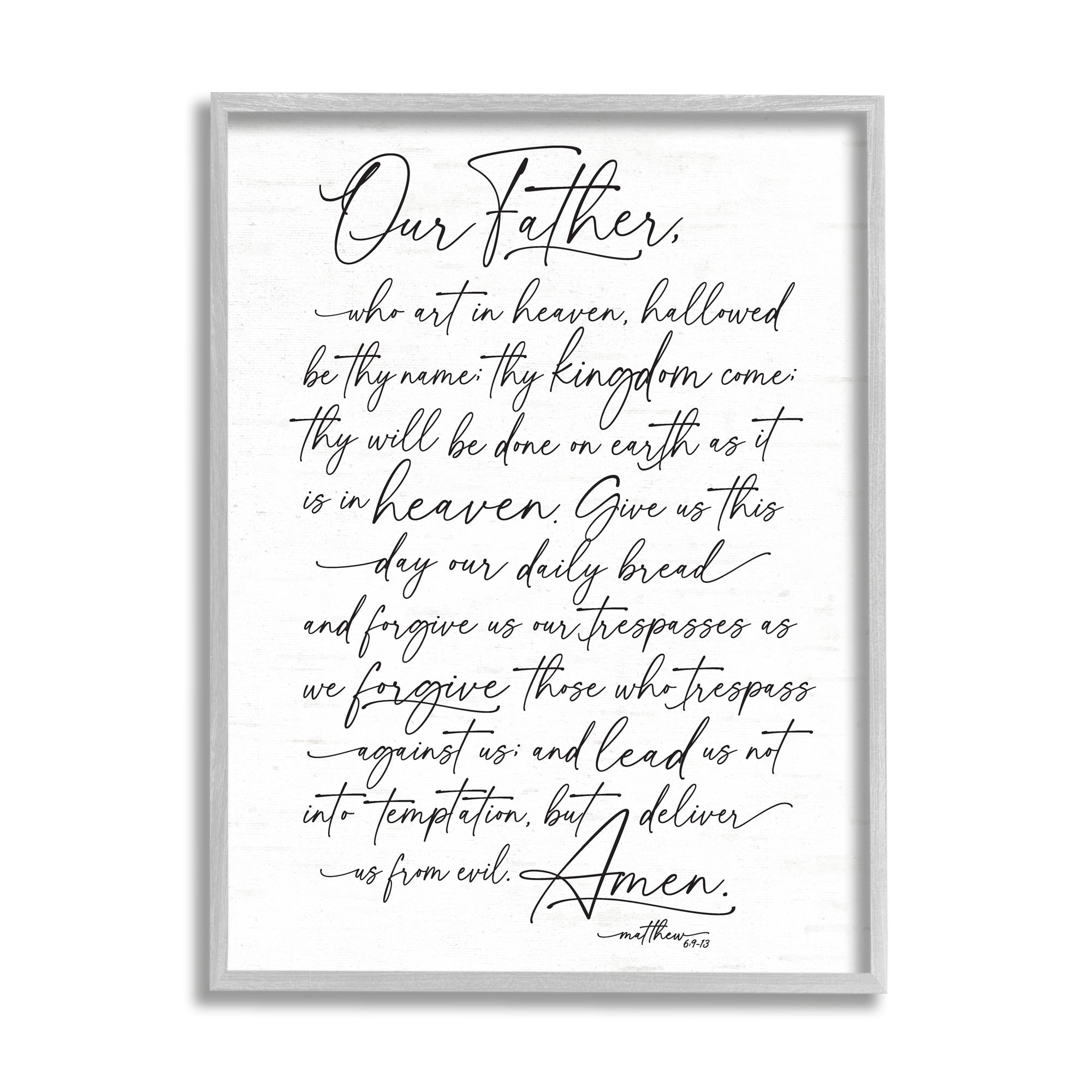 Stupell Industries Our Father Religious Prayer Reading Spiritual Scripture Graphic Art Gray Framed Art Print Wall Art, Design by Lettered and Lined