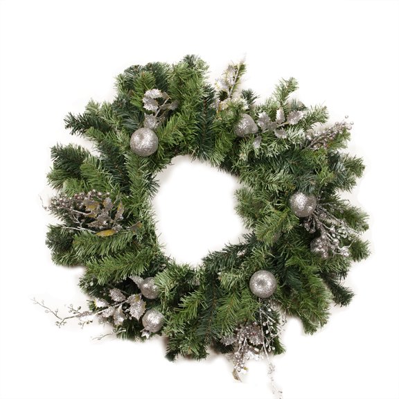 24" Pre-Decorated Silver Fruit Holly Berry and Leaf Artificial Christmas Wreath - Unlit