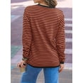 thumbnail image 2 of Womens Striped Soft Knit Pullover Sweater Loose Fit Shirts with Chest Pocket Dark Brown M, 2 of 3