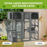 Segmart Cat House Outdoor Catio Wooden Walk-in Cat Enclosure Large for Multiple Cats, Upgrade Luxurious Cat Condo with Sunshine Board, Dark Grey