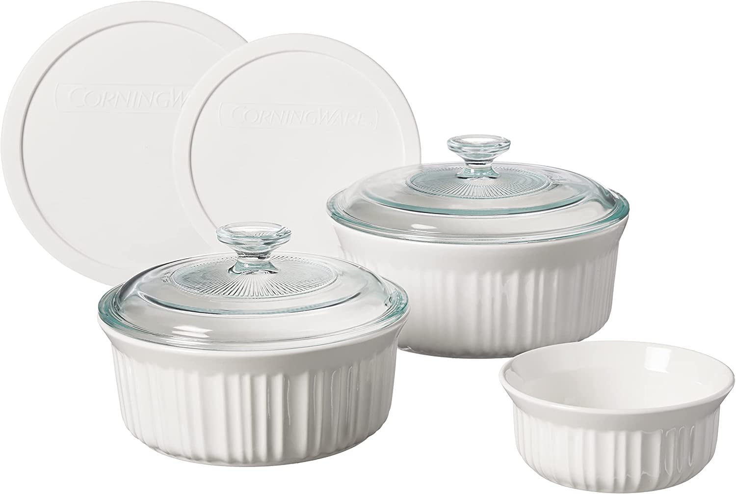 French White 7Pc Ceramic Bakeware Set with Lids, Chip and Crack