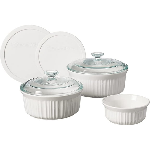 French White 7-Pc Ceramic Bakeware Set with Lids Chip and Crack Resistant Stoneware Baking Dish, Microwave, Dishwasher, Oven, Freezer and Fridge Safe