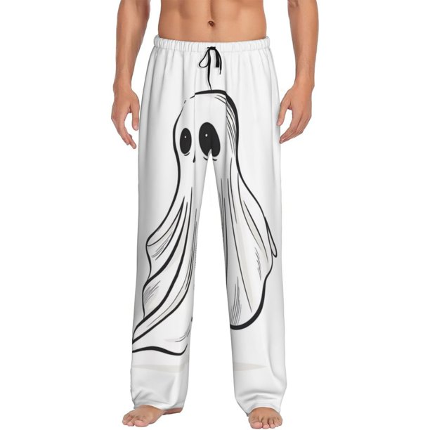 Balery Cute Ghost Simple Drawing Pantalones de pijama para hombre, pijama ultraligero, pantalón de descanso-Large
