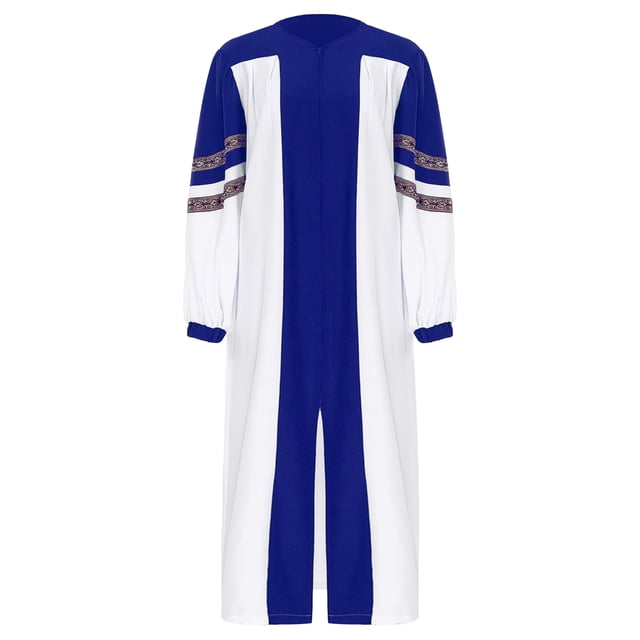 Sywiyi Robe de Clerc pour Hommes Col en V Manches Longues Fermeture Éclair Chœur Robe de Collation des Grades Costume de Pasteur d'Église Bleu P