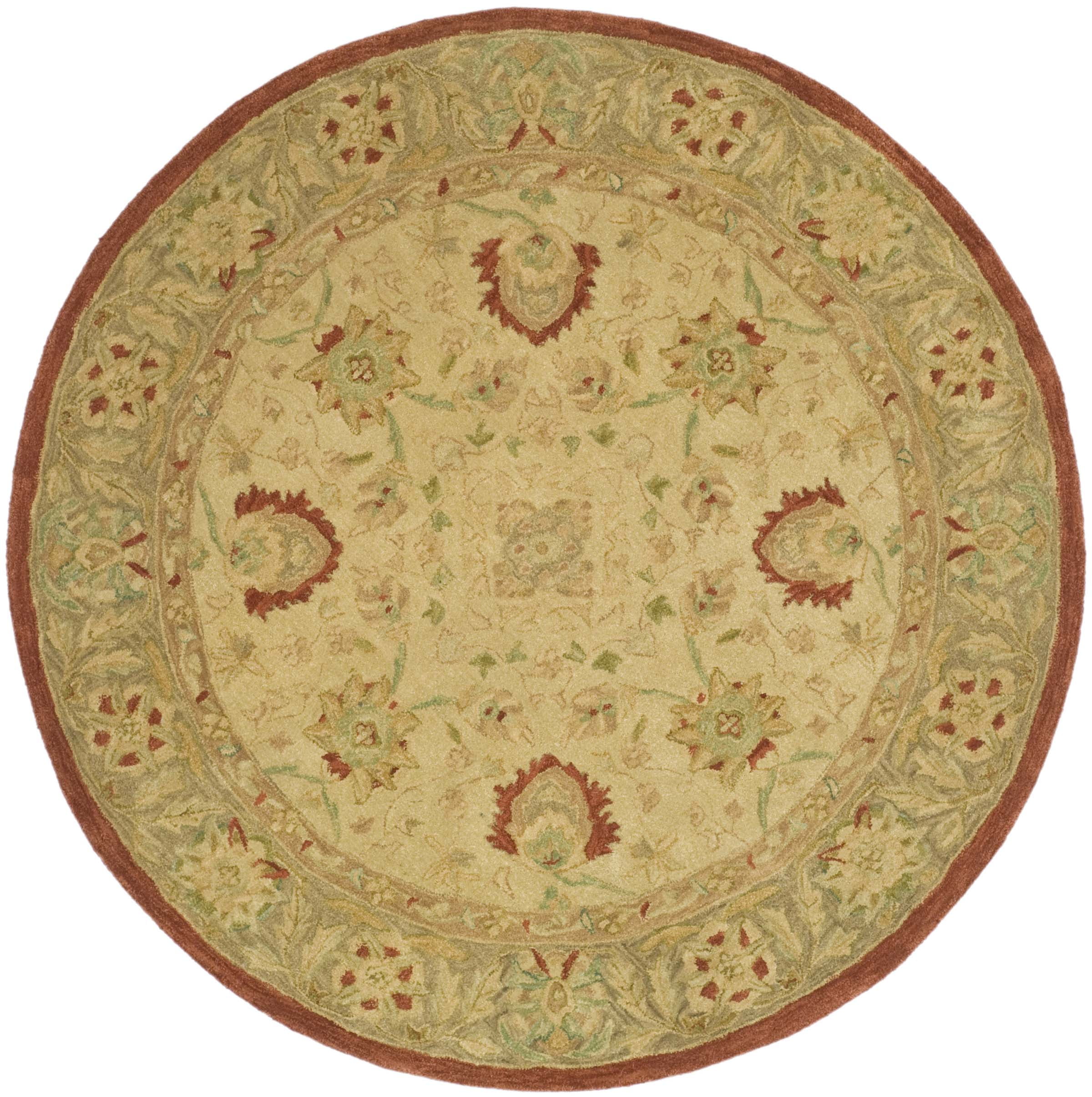 SAFAVIEH Anatolia Venice Traditional Wool Area Rug, Beige/Rust, 8' x 8' Round