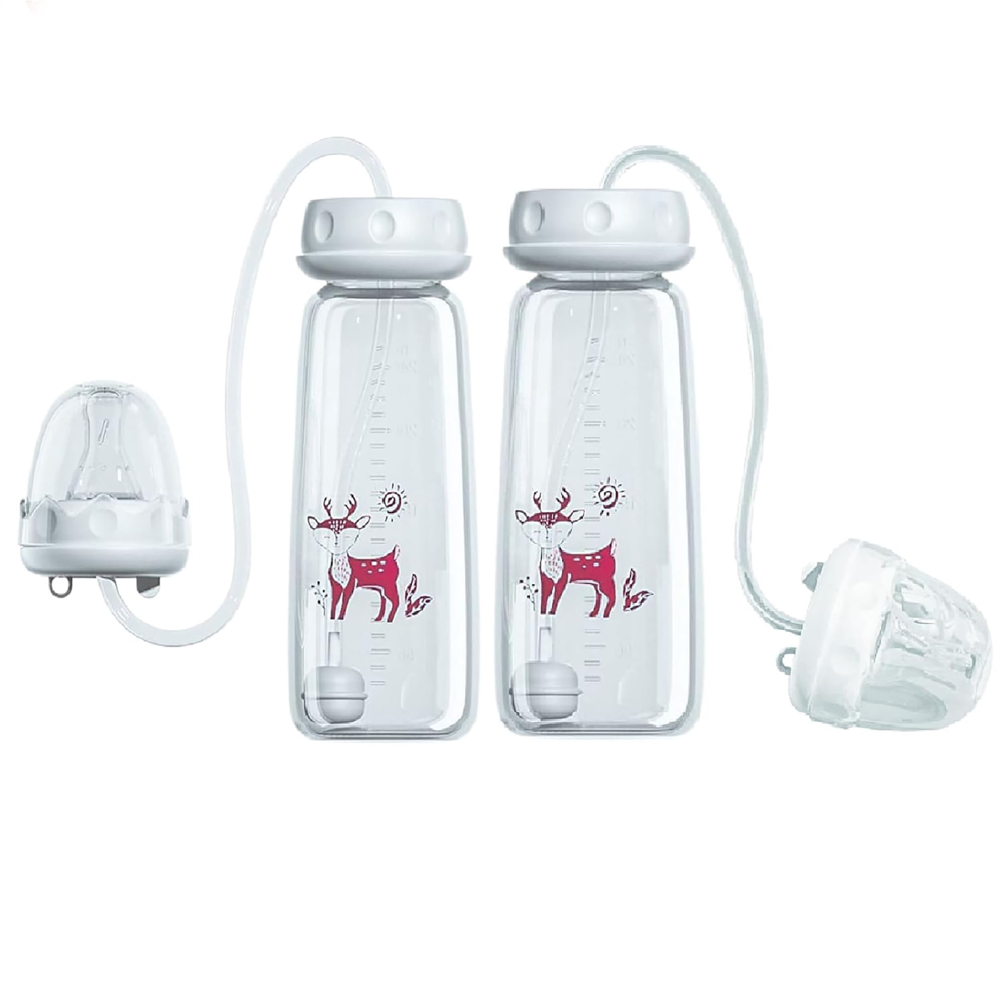 XIRQI Adjustable Anti Colic Bottles, 2X 240ml Silicone Hands Free Bottle Feeder, 3-in 1Adjustable Fast Flow Milk Nursing Bottle with Nipple Straw, Leakproof Wide Neck Bottles for Newborns