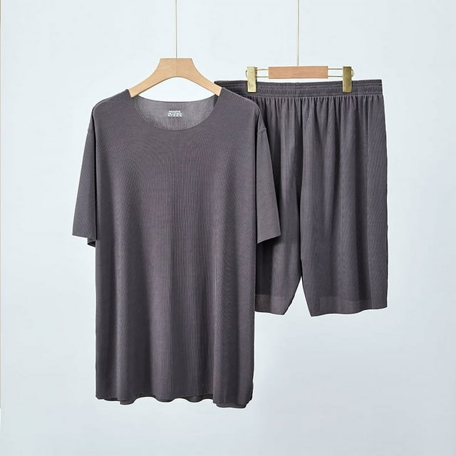 Pijamas frescos para parejas, pantalones finos de manga corta con hilo de seda de hielo de verano para mujer, ropa de abrigo, ropa de casa para hombre, traje