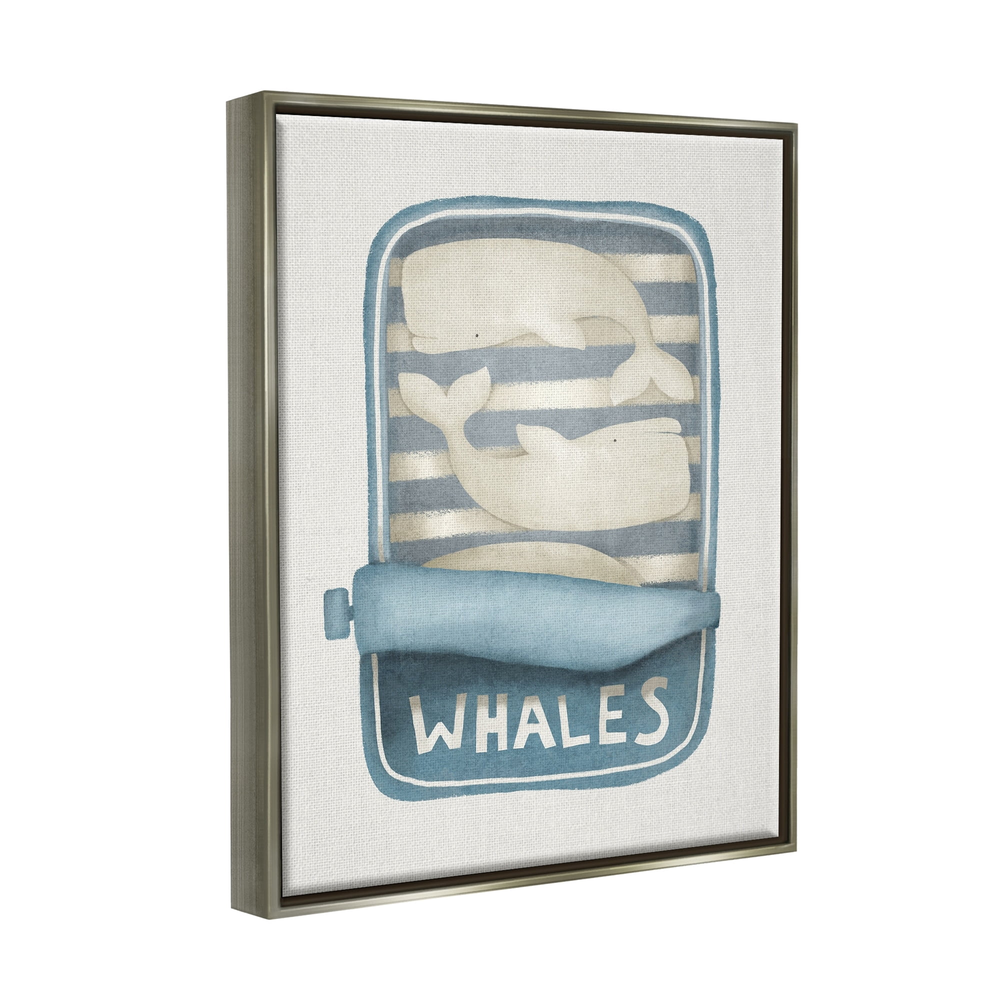 Stupell Industries Tuna Can Design Whimsical Whales Sea Life Illustration Luster Gray Framed Floating Canvas Wall Art, 16x20, by Leah Straatsma