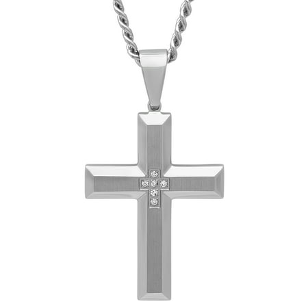 Men's Stainless Steel Diamond Accent Cross Pendant Necklace